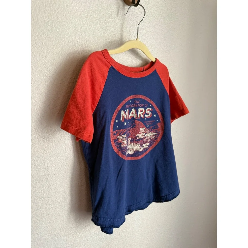 Peek Graphic Tee Kids 6-7 Blue Red Mars Rover Exploration Raglan Hard to find!